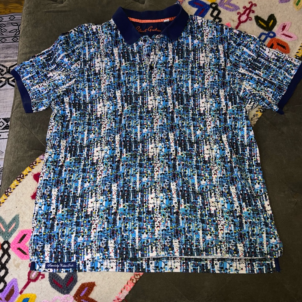 Robert Graham Blue and White Patterned Polo Shirt
